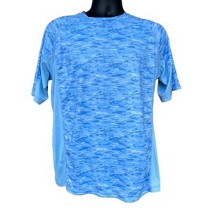 TSLA Rash Guard Mens M Blue Camo UPF 50 Quick Dry Surf Swim Shirt Active UV Gear